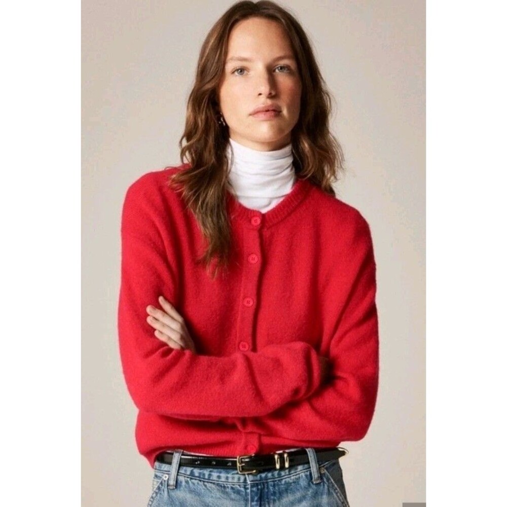 J.Crew Supersoft Bubble-hem Cardigan Cherry Red Merino Alpaca CN226 Size S NWT